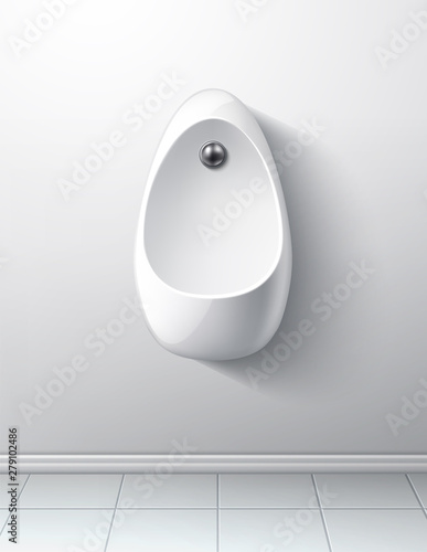 Vector realistic modern toilet room handing urinal photo