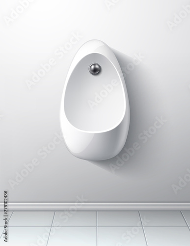Vector realistic modern toilet room handing urinal