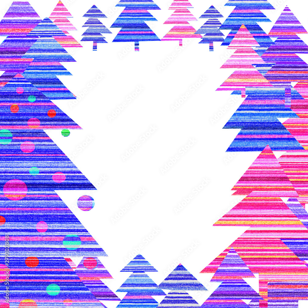 Obraz premium Christmas frame with abstract trees. New Year composition. Mock up.