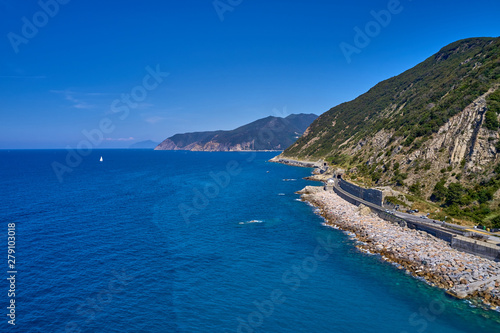 Aerial photography with drone. Beautiful resort town of Deiva Marina, Italy. photo