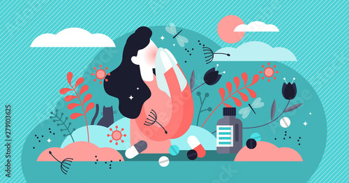 Allergy vector illustration. Tiny dust asthmatic intolerance person concept