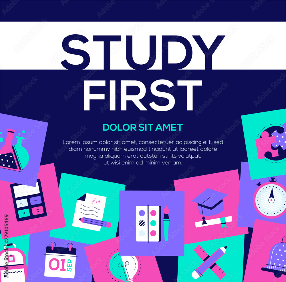 Study first - colorful flat design style web banner