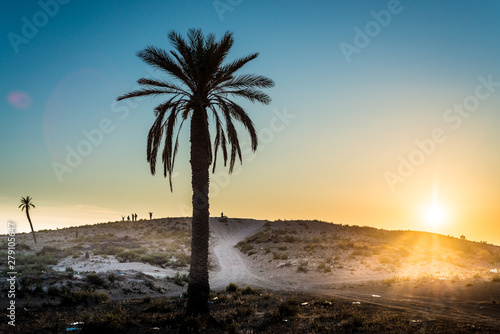 Sunset in the desert in Tunisia