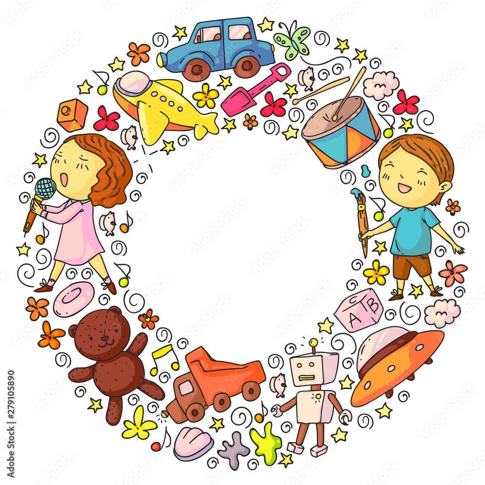 Fototapeta premium Painted by hand style pattern on the theme of childhood. Vector illustration for children design.