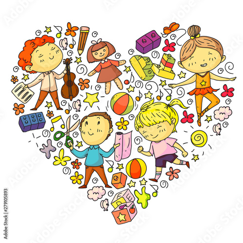 Painted by hand style pattern on the theme of childhood. Vector illustration for children design.
