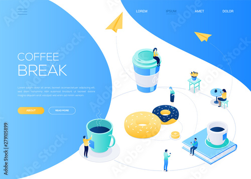 Coffee break - modern isometric vector web banner