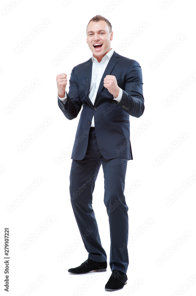 Winner man in formalwear celebrating, gesturing. Winner man in formalwear celebrating, gesturing.