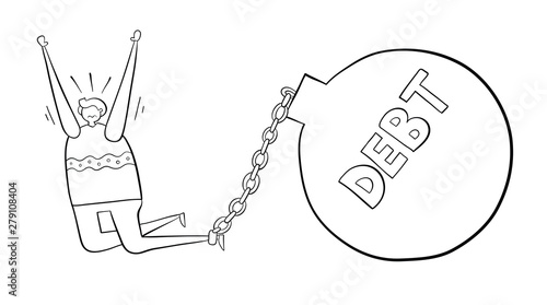 Man owes a lot of money. hand-drawn vector illustration. Black outlines, white