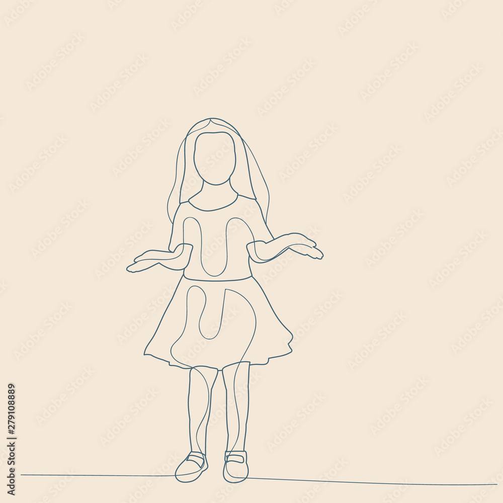 sketch of a child with lines, on a beige background, girl sketch of a child with lines, on a beige background, girl