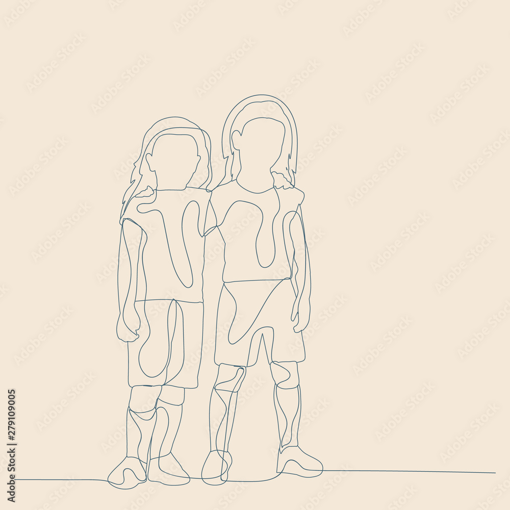 sketch of a child with lines, on a beige background, children friends