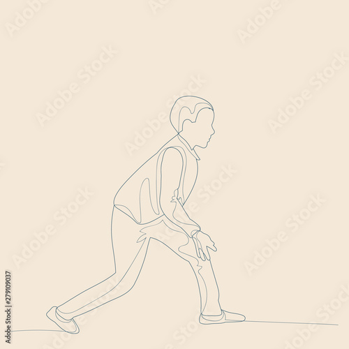 isolated  sketch of a child with lines  on a beige background  a boy is playing