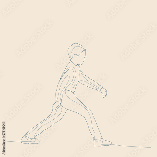 vector  isolated  sketch of a child with lines  on a beige background  a boy is playing