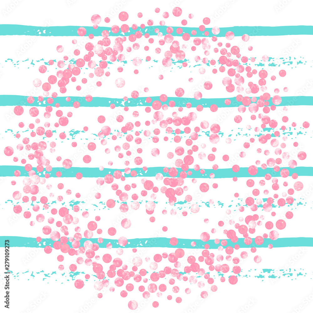 Pink glitter confetti with dots on turquoise stripes. Shiny falling sequins with shimmer and sparkles. Template with pink glitter confetti for party invitation, bridal shower and save the date invite. Pink glitter confetti with dots on turquoise stripes. Shiny falling sequins with shimmer and sparkles. Template with pink glitter confetti for party invitation, bridal shower and save the date invite.