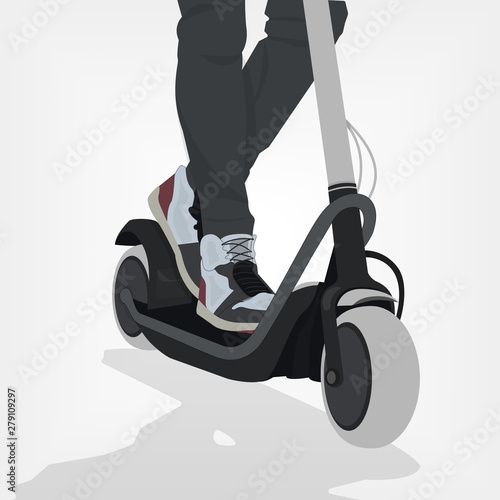 Man silhouette riding electric scooter on white background, vector illustration