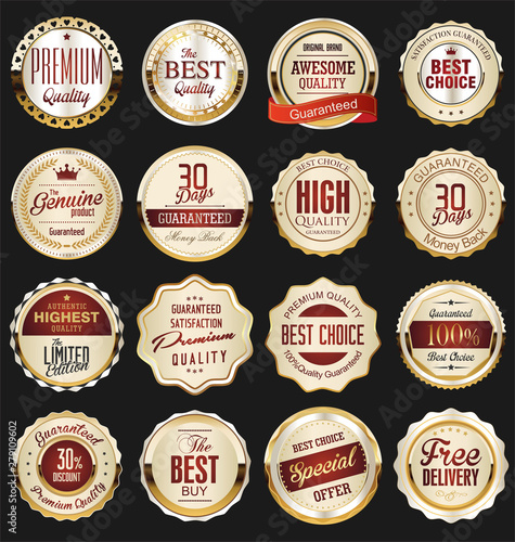 Collection of luxury golden design elements badges labels and laurels 1
