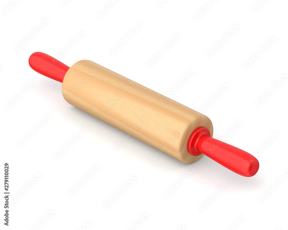 3d rendered wooden rolling pin with plastic handles on a white background. 3d rendered wooden rolling pin with plastic handles on a white background.