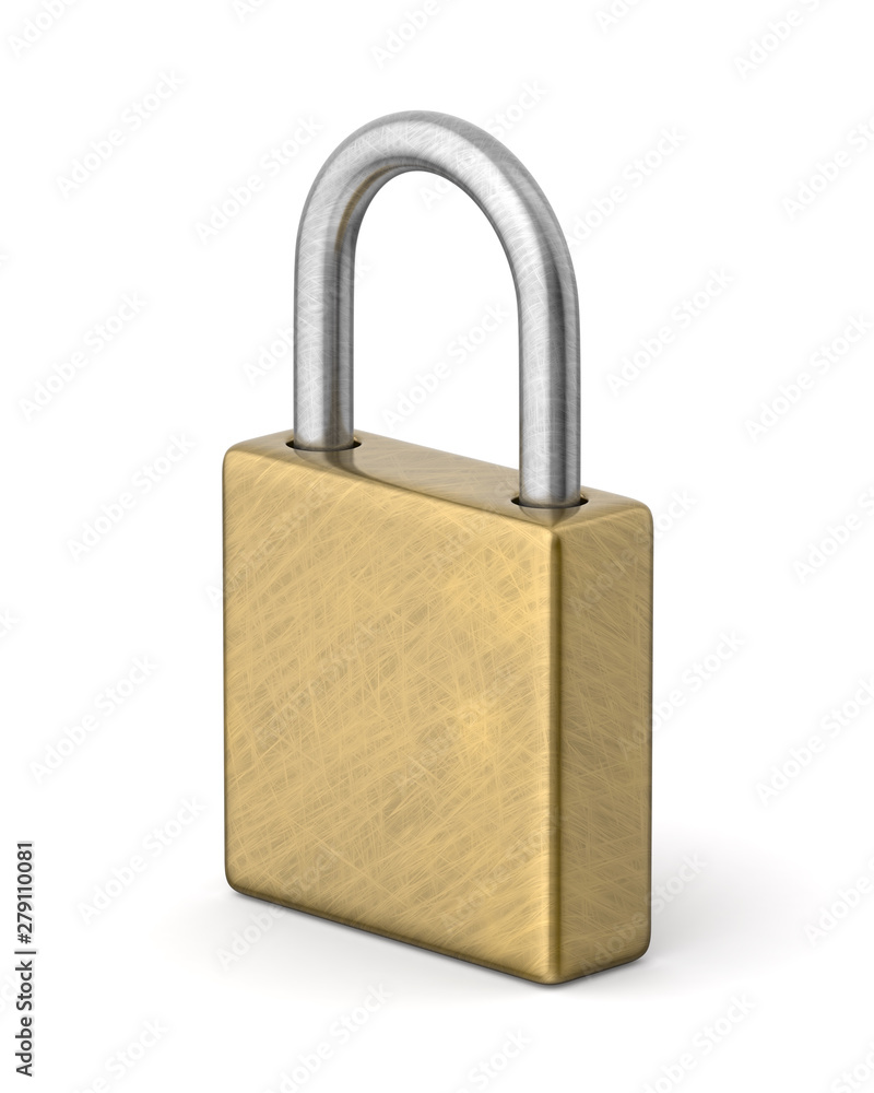 Naklejka premium 3d rendered tarnished brass padlock on a white background.
