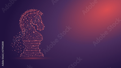 Business strategy chess knight icon with plexus structure
