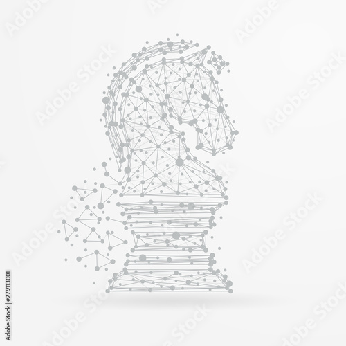 Business strategy chess knight icon with plexus structure