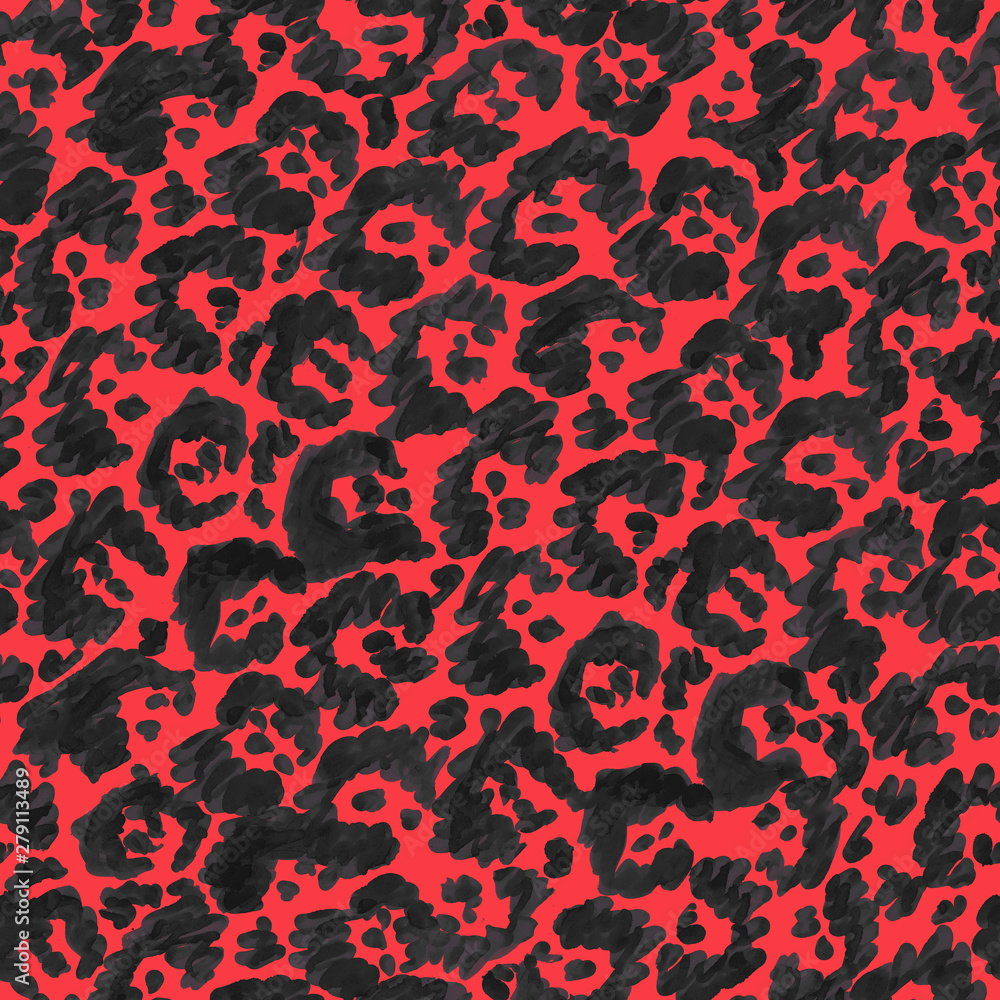 Black and red seamless jaguar pattern. Hand drawn stylized animal fur spots  on paper background. Felt tip pen illustration Stock Illustration | Adobe  Stock