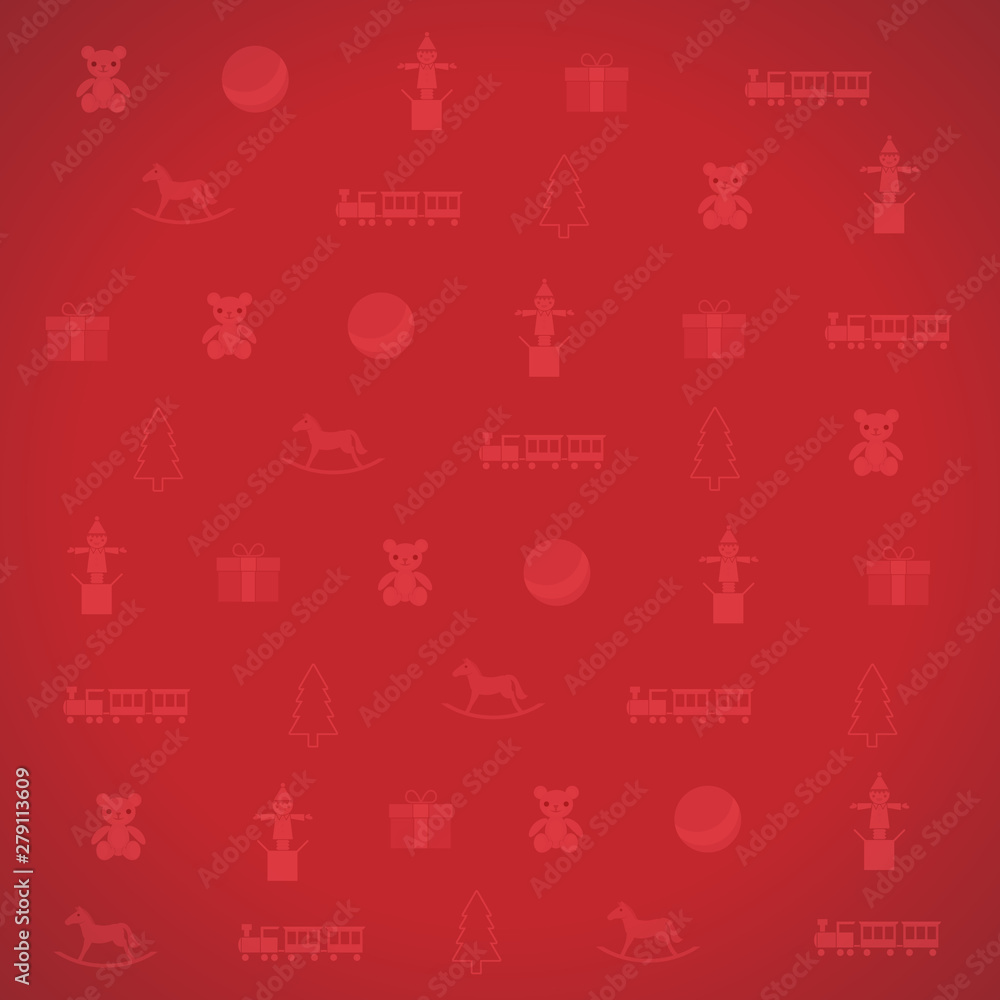 Red repeating background with stylized toys pattern Red repeating background with stylized toys pattern