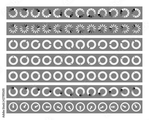 Set of various animated loading icon phases