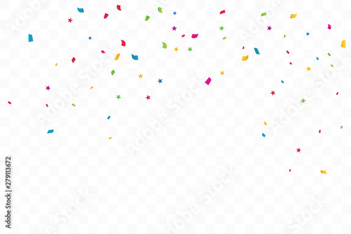 Colorful Confetti Star On Transparent Background. Celebration Party. Vector Illustration