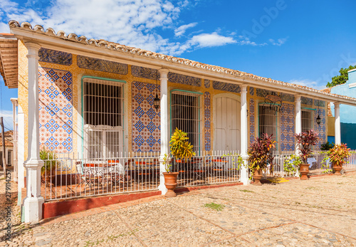 Trinidad  Cuba. Colorful building  typical Spanish Colonial Architecture at historical town center and UNESCO World Heritage site.