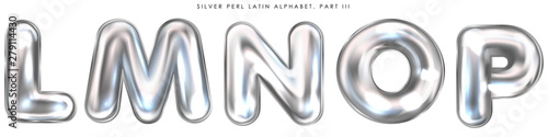 Silver perl foil inflated alphabet symbols, isolated letters L-M-N-O-P