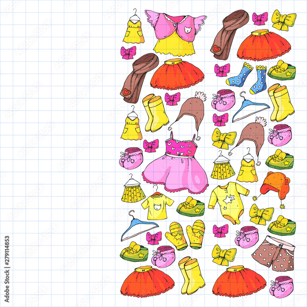 Children clothes. Background for babies, kids patterns.