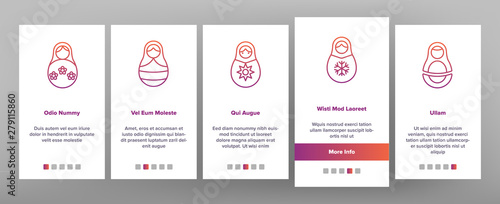 Matryoshka Toy Vector Onboarding Mobile App Page Screen. Matryoshka, Traditional Russian Decorative Souvenir Linear Pictograms. Matrioshka, Handcrafted Wooden Dolls in Ethnic Costumes