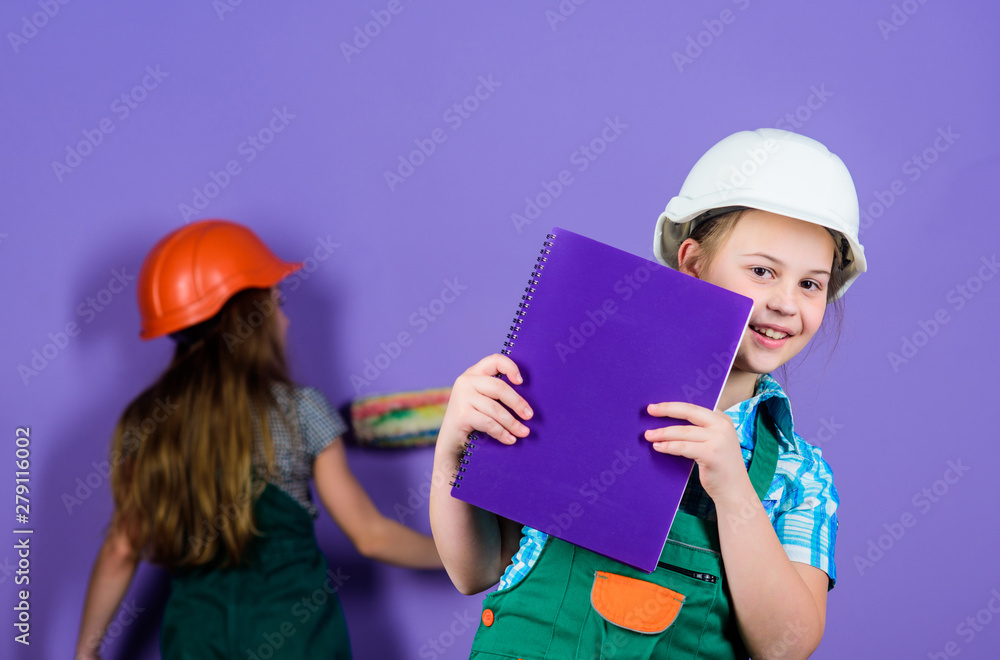 Children sisters renovation their room. Control renovation process ... - Apartment Renovation For Growing Families With Kids