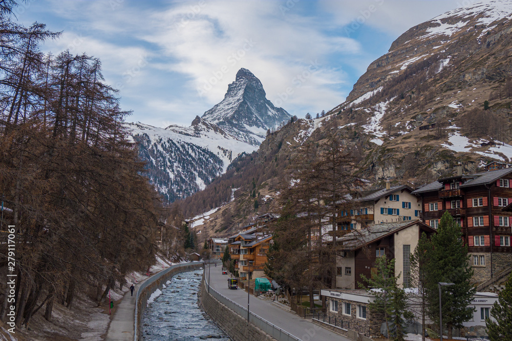 Matterhorn and city of Zermatt, Switzerland