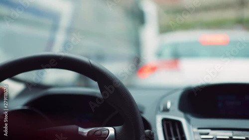 Closeup Of Man's Hands beats hits the Steering Wheel