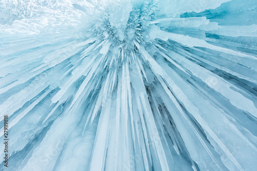 Fotografía Huge icicles in the ice grotto on Lake Baikal in winter, Siberia, Russia