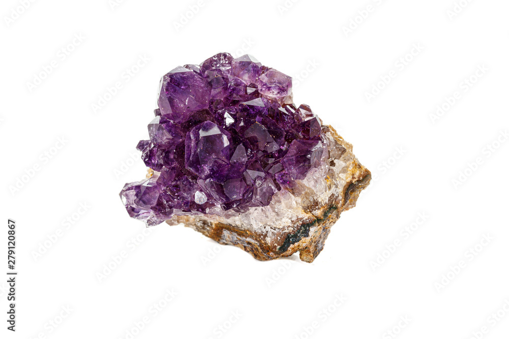 Amethyst Crystal Druse macro mineral on white background Amethyst Crystal Druse macro mineral on white background