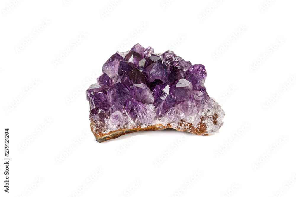 Amethyst Crystal Druse macro mineral on white background Amethyst Crystal Druse macro mineral on white background