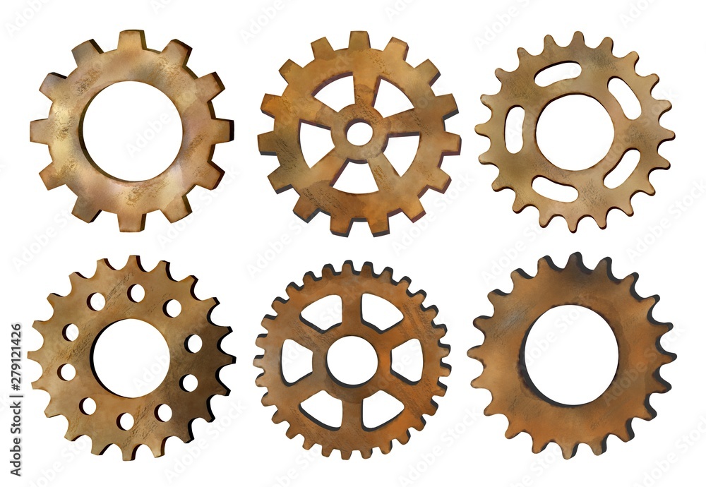 Watercolor Rusty Gears and Cogs isolated on White Background. Watercolor Rusty Gears and Cogs isolated on White Background.