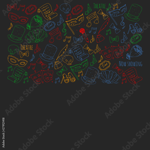 Theatre vector illustration. Entertaiment, cinema, stage, event. Background for banners, posters.