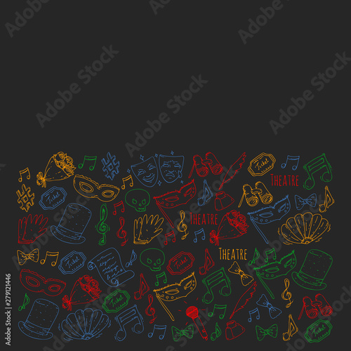 Theatre vector illustration. Entertaiment, cinema, stage, event. Background for banners, posters.