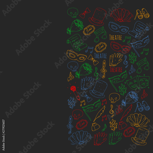 Theatre vector illustration. Entertaiment, cinema, stage, event. Background for banners, posters.