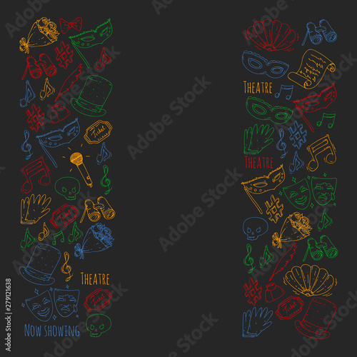 Theatre vector illustration. Entertaiment, cinema, stage, event. Background for banners, posters.