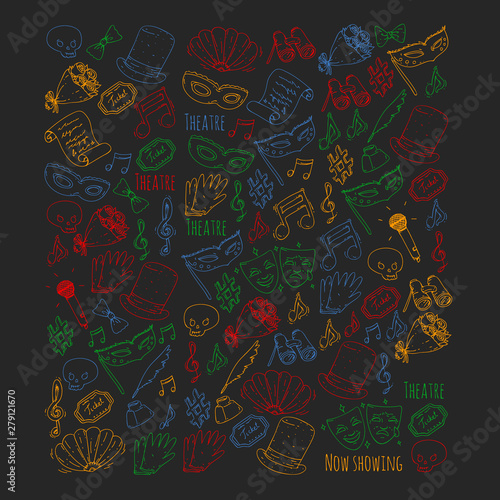 Theatre vector illustration. Entertaiment, cinema, stage, event. Background for banners, posters.