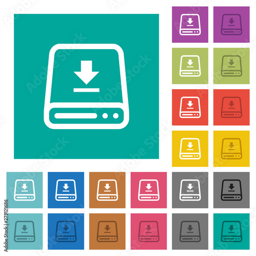 Download to hard drive square flat multi colored icons