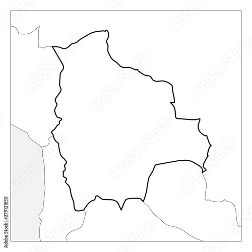 Map of Bolivia black thick outline highlighted with neighbor countries