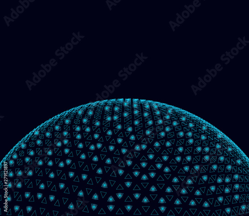 Hemisphere of triangles with glowing lights. Vector illustration