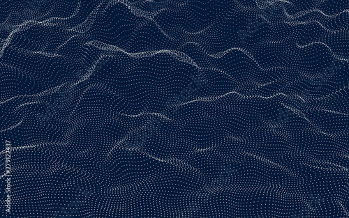 Slika na platnu Background with geometric particles. Wavy surface. Vector