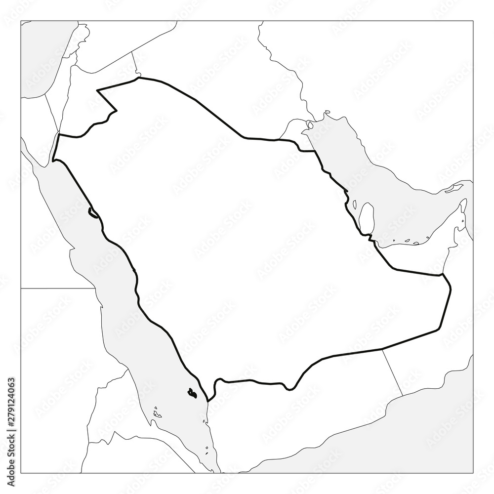 Saudi Arabia And Neighbouring Countries Map Map Of Saudi Arabia Black Thick Outline Highlighted With Neighbor Countries  Stock Vector | Adobe Stock