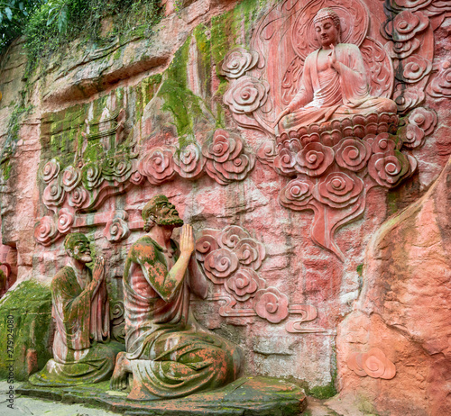 The Cliff Stone Carvings of The Emei Mountain, China, on the Sagamuni Buddha photo