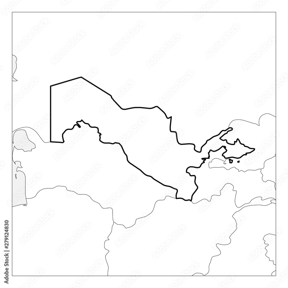 Map of Uzbekistan black thick outline highlighted with neighbor countries